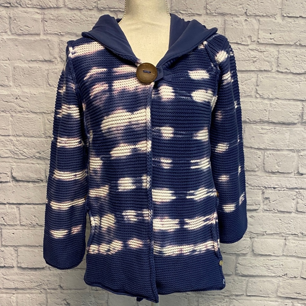 Pure Hand Knit Single Button Hooded Cardigan Sweater Size S/M
